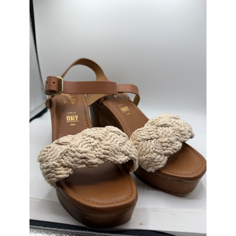 Seychelles Italy Macrame Braided Rope Platform Sandals Brown Leather Heels 7